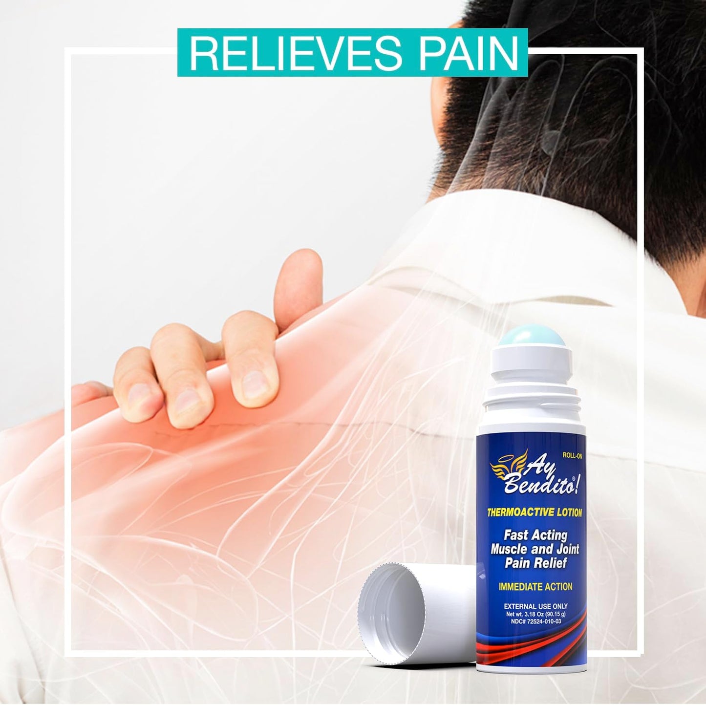 Ay Bendito! Thermoactive Lotion for Quick Joint and Muscle Pain Relief - 3.18 oz Roll-on - 2 Pack