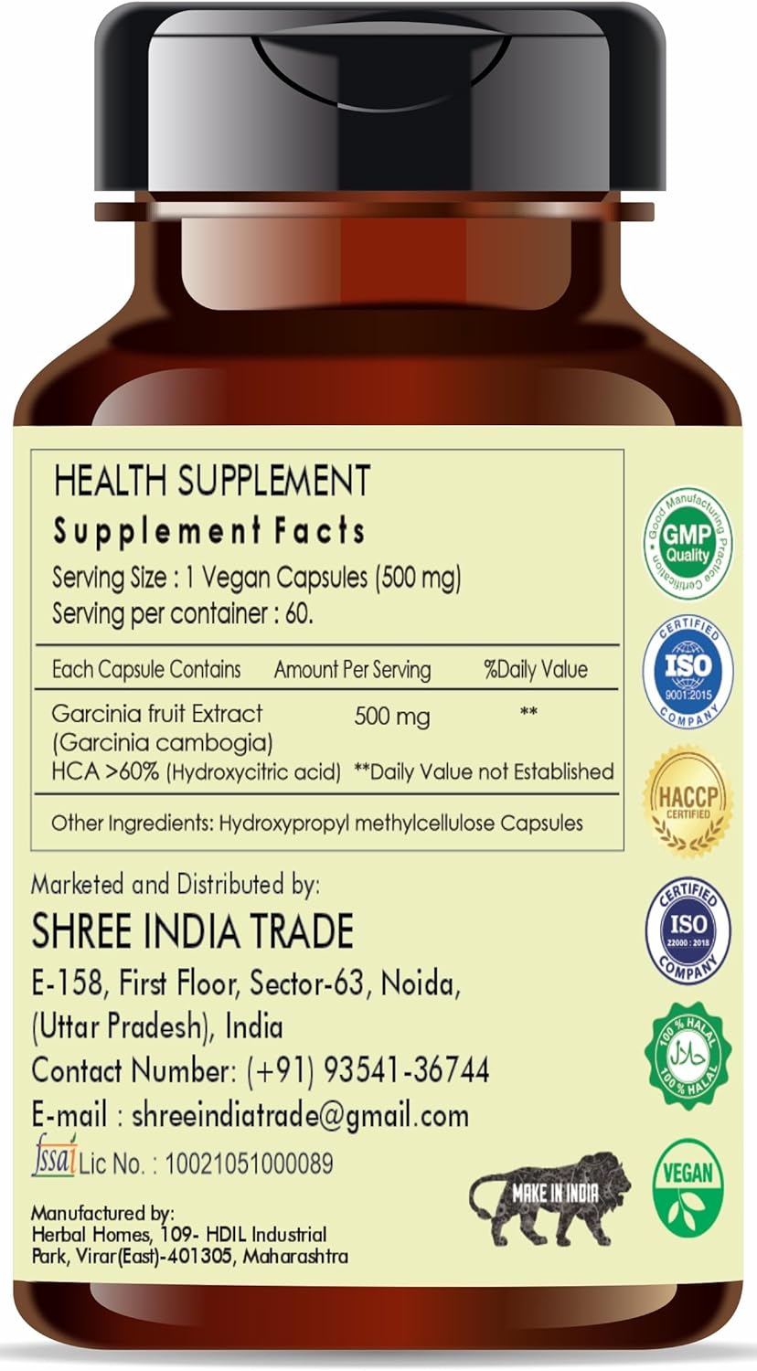 AYURVEDASHREE Garcinia Cambogia Extract 500mg Capsules - 60 Count | All Natural, Vegan, Gluten-Free | GMP Certified