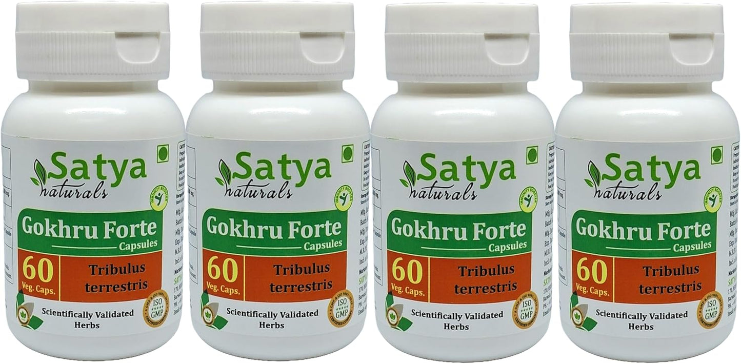 Ayurvedic Gokhru Forte Capsules 500mg - 240 Veg Capsules - Men & Women - Satya Naturals Herbal Supplement