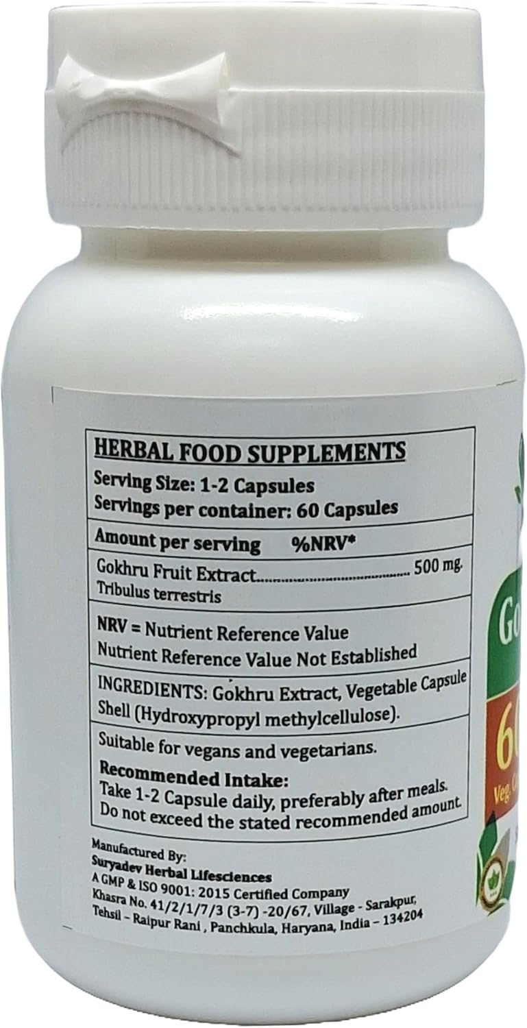 Ayurvedic Gokhru Forte Capsules 500mg - 240 Veg Capsules - Men & Women - Satya Naturals Herbal Supplement