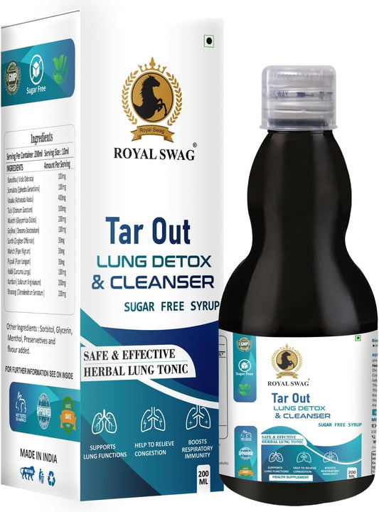 Ayurvedic Tar Out Syrup - Sugar Free Lungs Detox (200 ML) - Herbal Remedy for Tar Removal from Smoke and Air Pollution