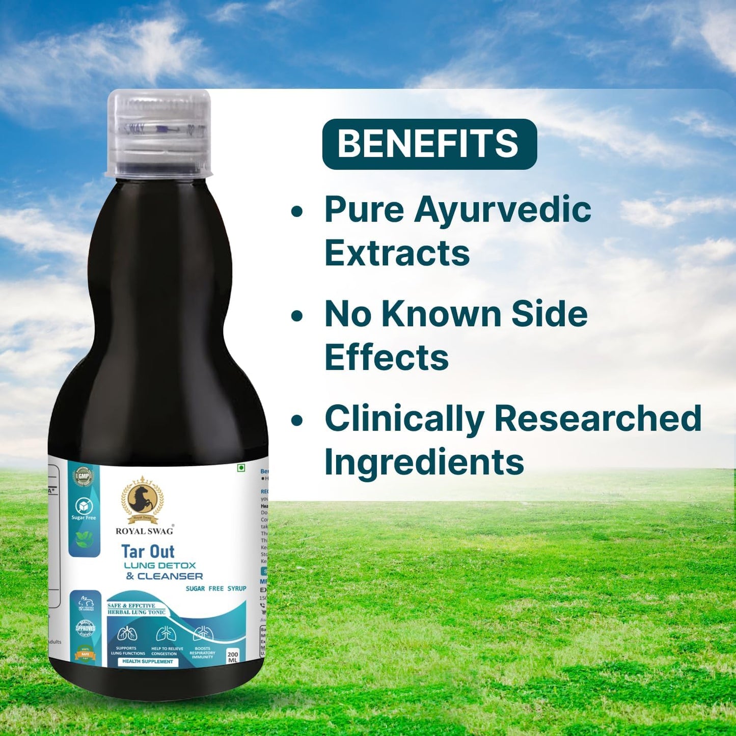 Ayurvedic Tar Out Syrup - Sugar Free Lungs Detox (200 ML) - Herbal Remedy for Tar Removal from Smoke and Air Pollution