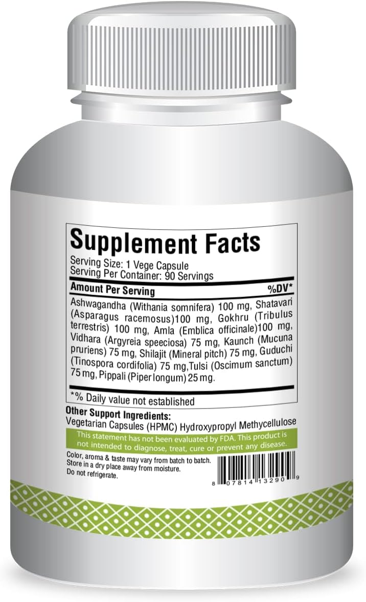 Ayurvedic Vitazin Capsules for Energy, Strength & Performance - 90 Vege Capsules 800mg