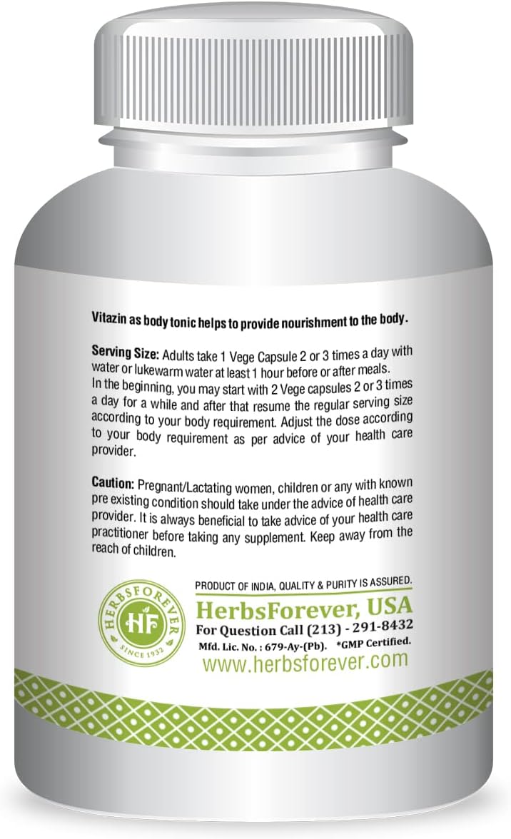 Ayurvedic Vitazin Capsules for Energy, Strength & Performance - 90 Vege Capsules 800mg