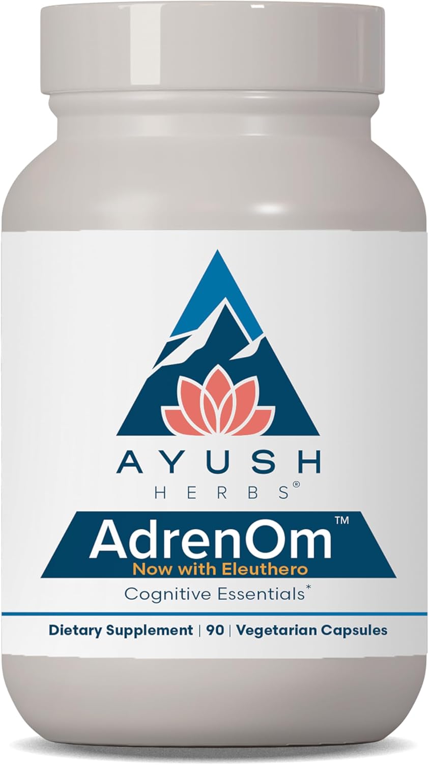 Ayush Herbs AdrenOm - Herbal Adrenal Support Supplement for Men & Women - Ashwagandha & Eleuthero for Adrenal Balance, Cognitive Function & Calm - 90 Capsules