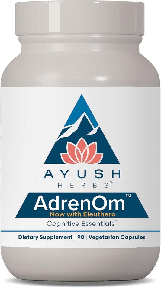 Ayush Herbs AdrenOm - Herbal Adrenal Support Supplement for Men & Women - Ashwagandha & Eleuthero for Adrenal Balance, Cognitive Function & Calm - 90 Capsules