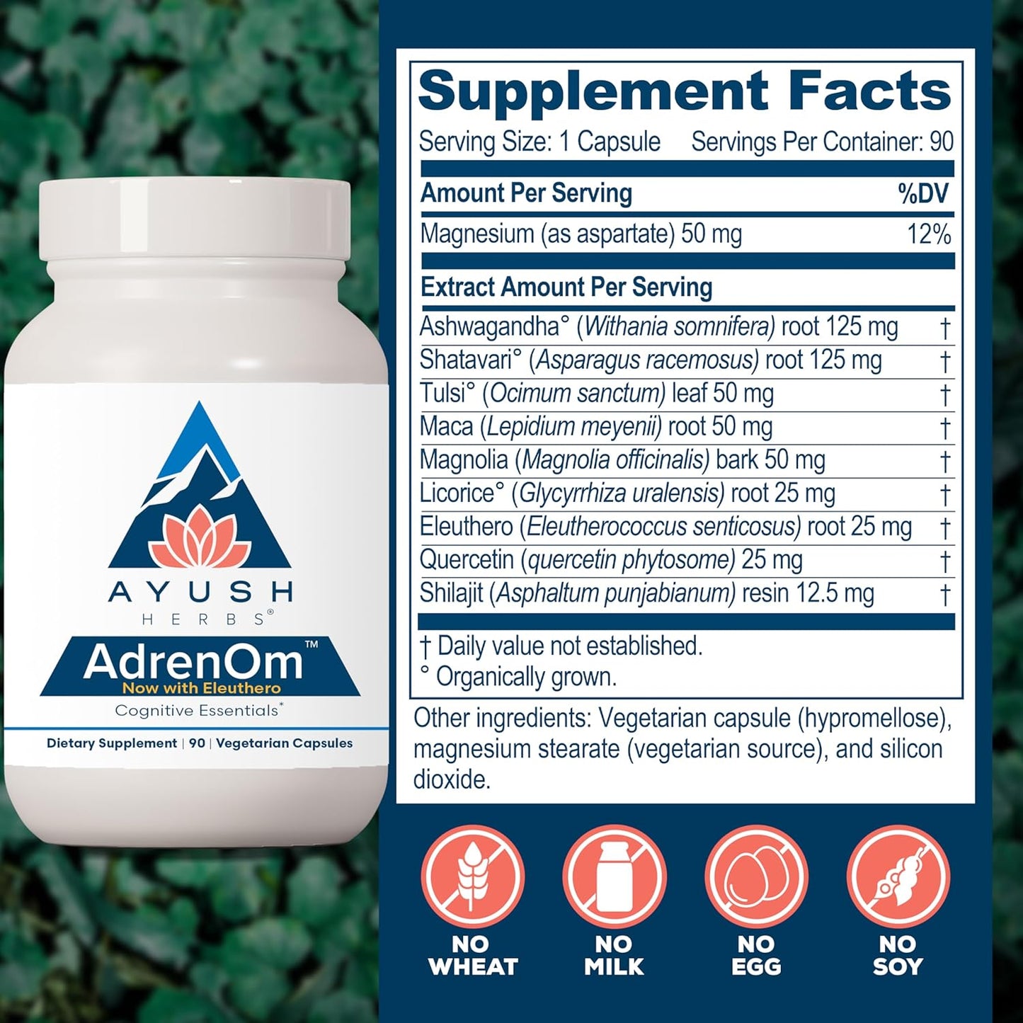 Ayush Herbs AdrenOm - Herbal Adrenal Support Supplement for Men & Women - Ashwagandha & Eleuthero for Adrenal Balance, Cognitive Function & Calm - 90 Capsules