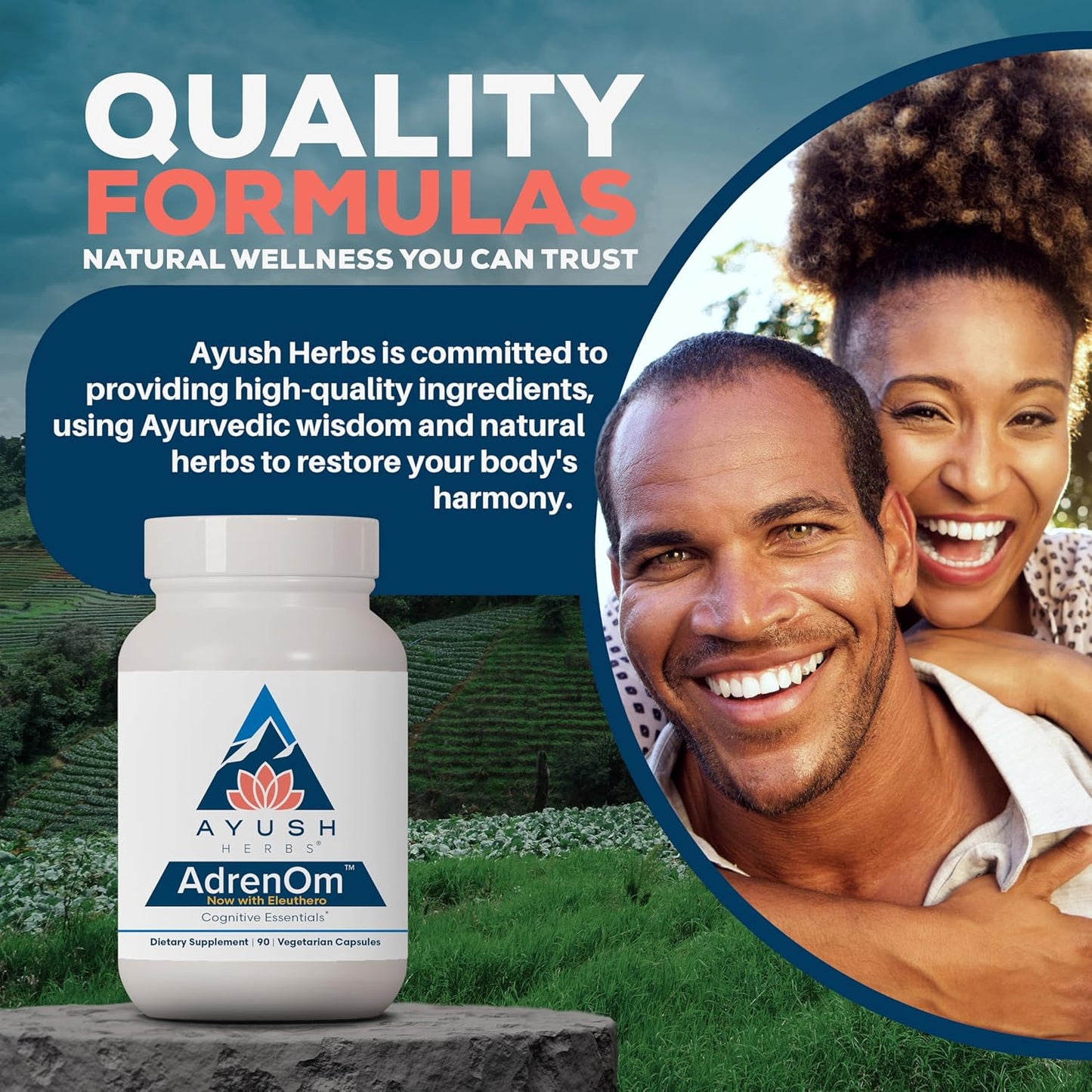 Ayush Herbs AdrenOm - Herbal Adrenal Support Supplement for Men & Women - Ashwagandha & Eleuthero for Adrenal Balance, Cognitive Function & Calm - 90 Capsules