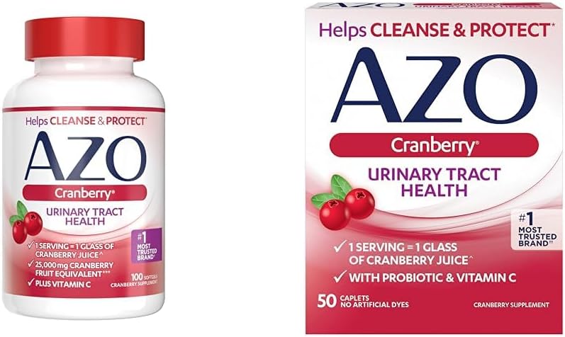 AZO Cranberry Urinary Tract Health Supplement, 100 Softgels & 50 Caplets, Sugar Free with Pacran, Equivalent to 1 Glass of Cranberry Juice