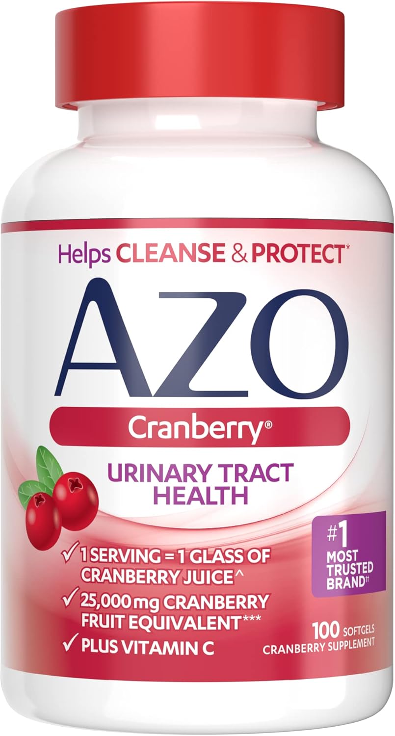 AZO Cranberry Urinary Tract Health Supplement, 100 Softgels & 50 Caplets, Sugar Free with Pacran, Equivalent to 1 Glass of Cranberry Juice