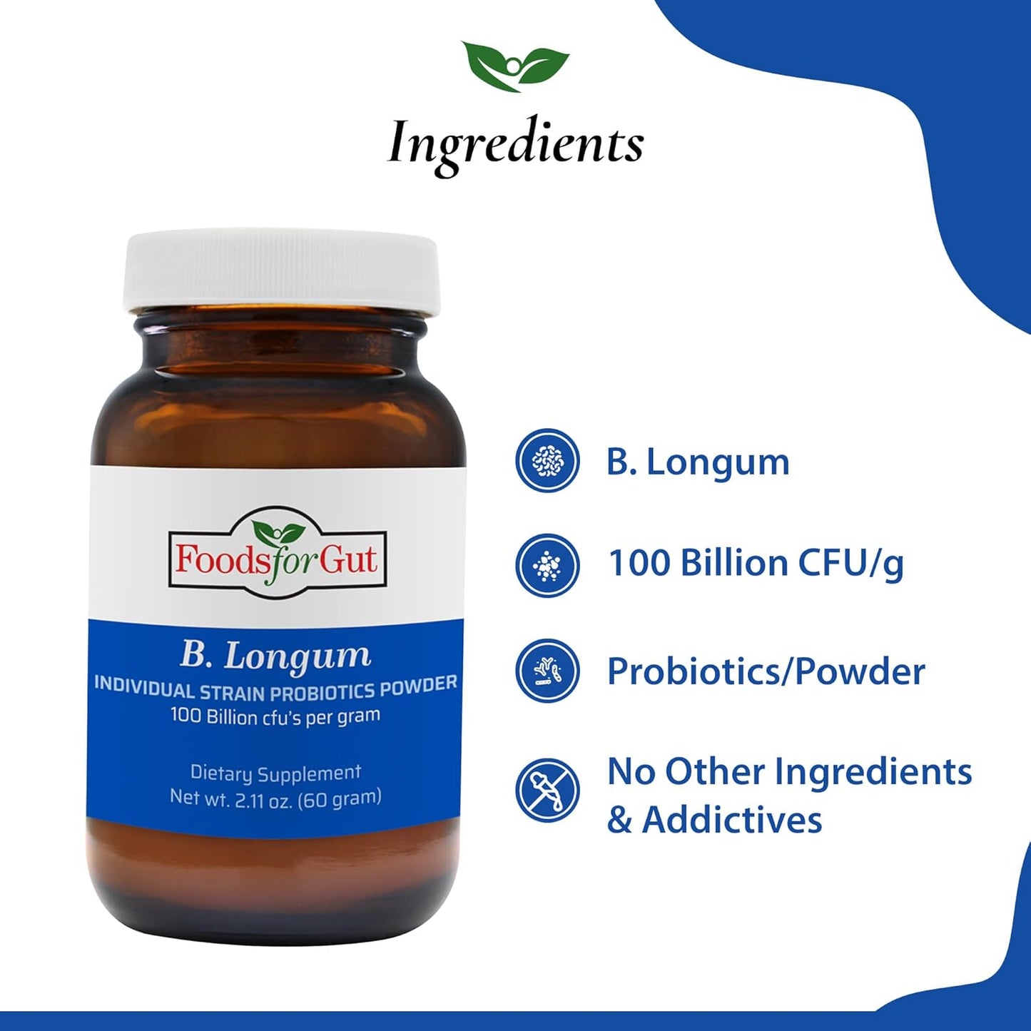 B. Longum Probiotic Powder 100 Billion cfu's | USA Made | No Additives | Digestive & Immune Support | High Potency | 60g