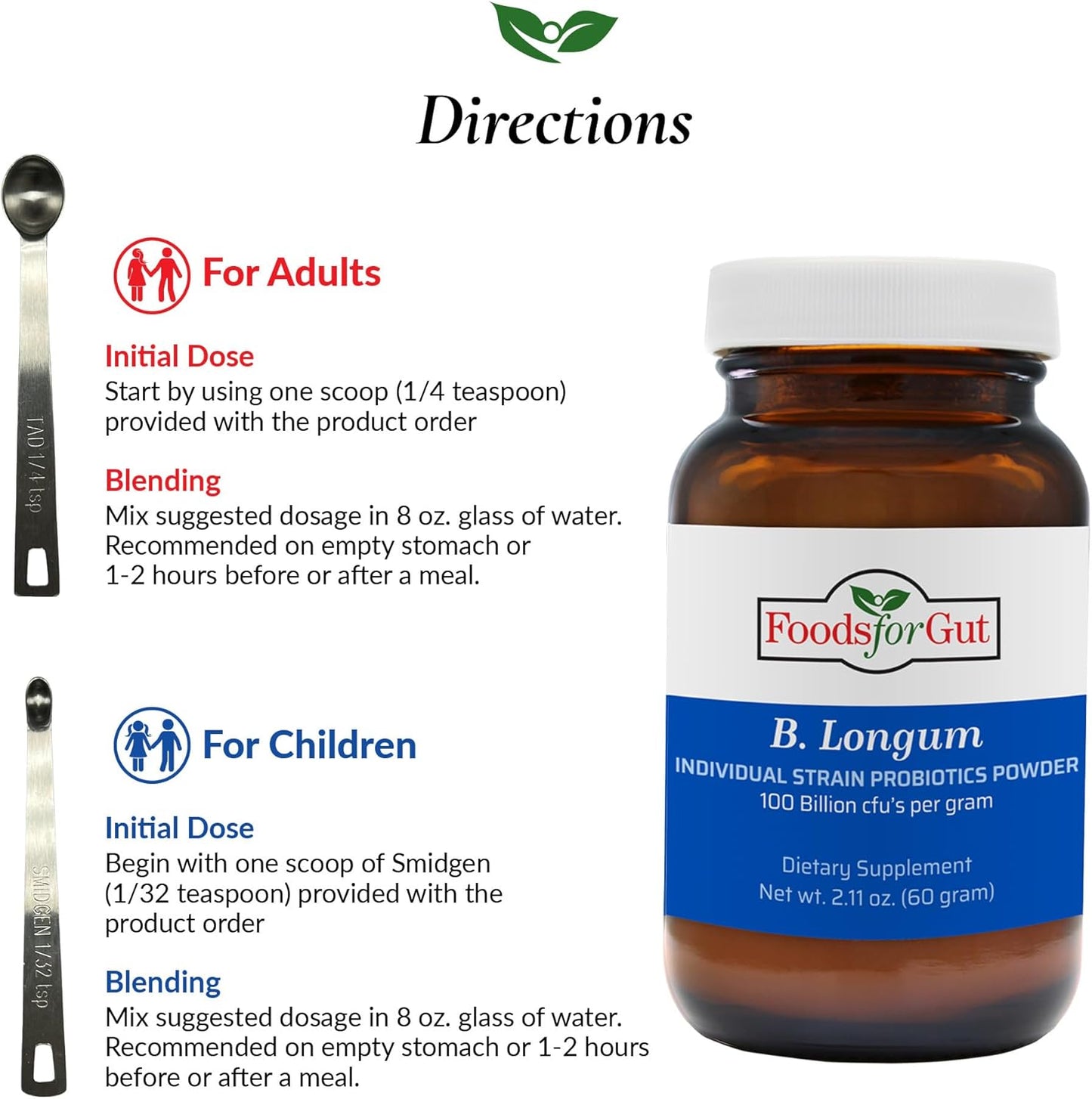 B. Longum Probiotic Powder 100 Billion cfu's | USA Made | No Additives | Digestive & Immune Support | High Potency | 60g