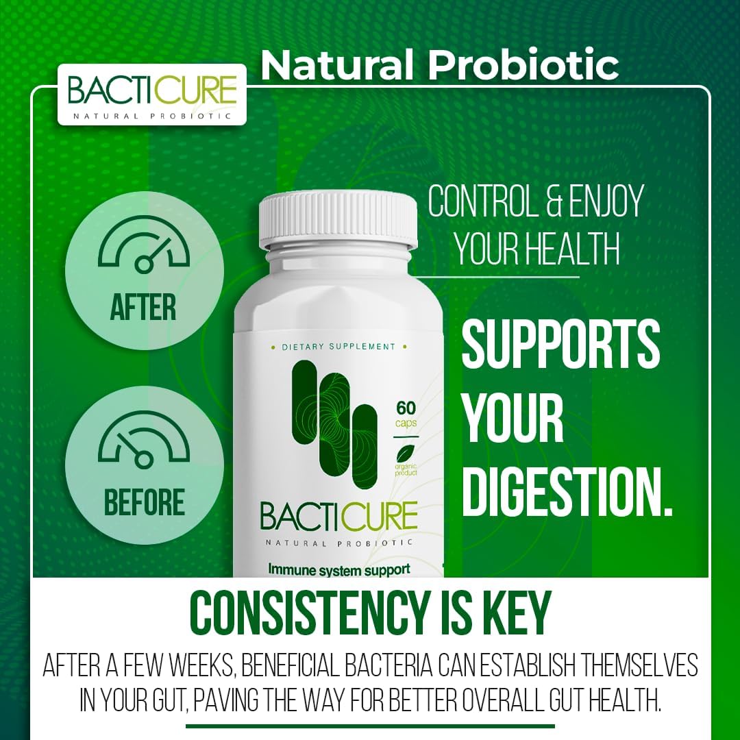 Bacticure High CFU Probiotic Capsules for Digestive & Vaginal Health - 120 Capsules, Women & Men, Prebiotics, Enzymes & Immune Support