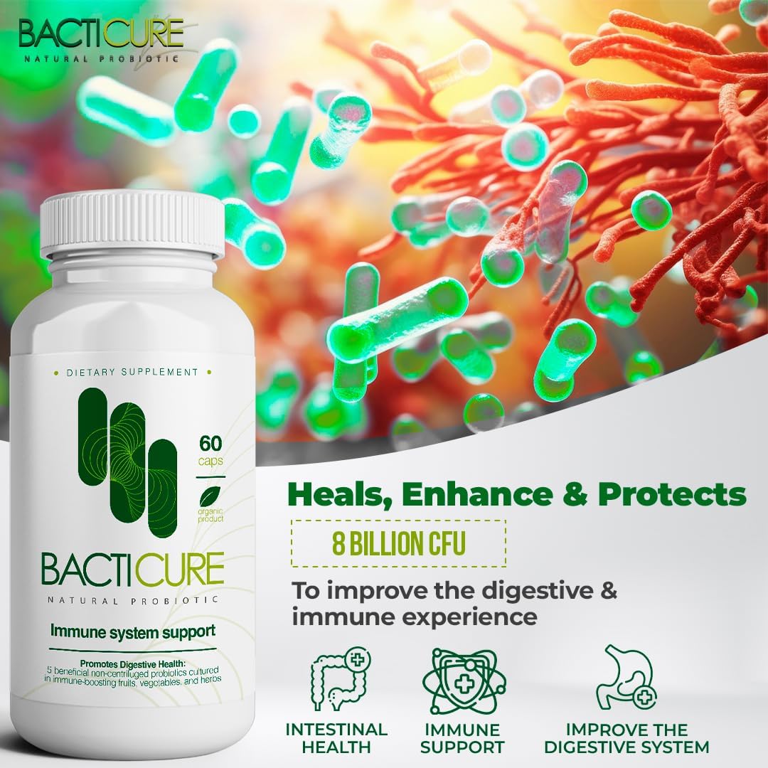 Bacticure High CFU Probiotic Capsules for Digestive & Vaginal Health - 120 Capsules, Women & Men, Prebiotics, Enzymes & Immune Support