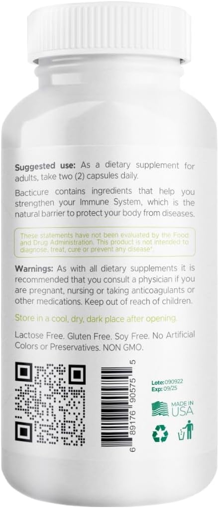 Bacticure High CFU Probiotic Capsules for Digestive & Vaginal Health - 120 Capsules, Women & Men, Prebiotics, Enzymes & Immune Support
