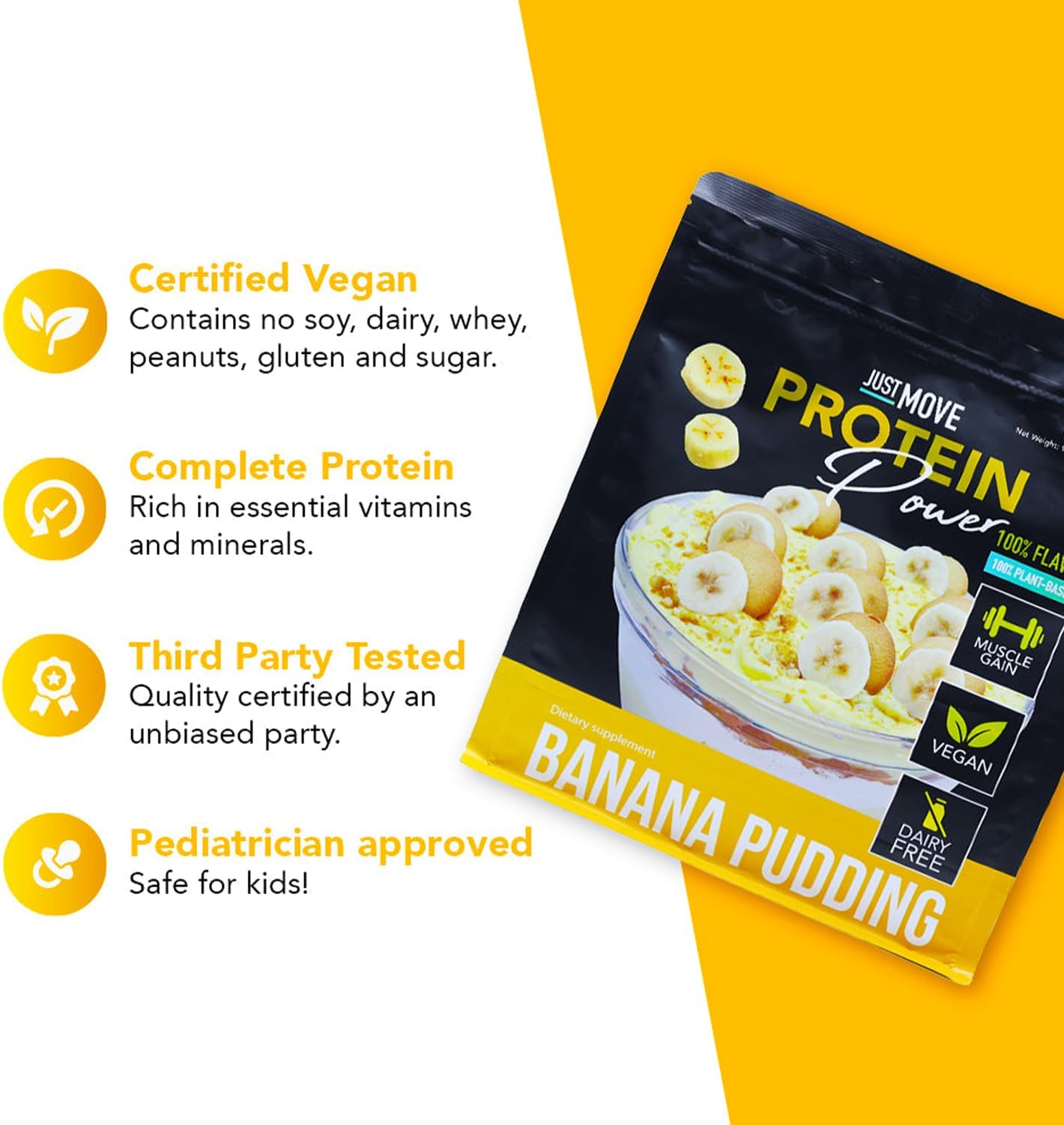 Banana Pudding Protein Powder - Vegan, Organic, Dairy Free, Soy Free, Gluten Free, Keto-Friendly, Peanut Free, 20g Protein, Low Carb, Non-GMO - 16.5 oz