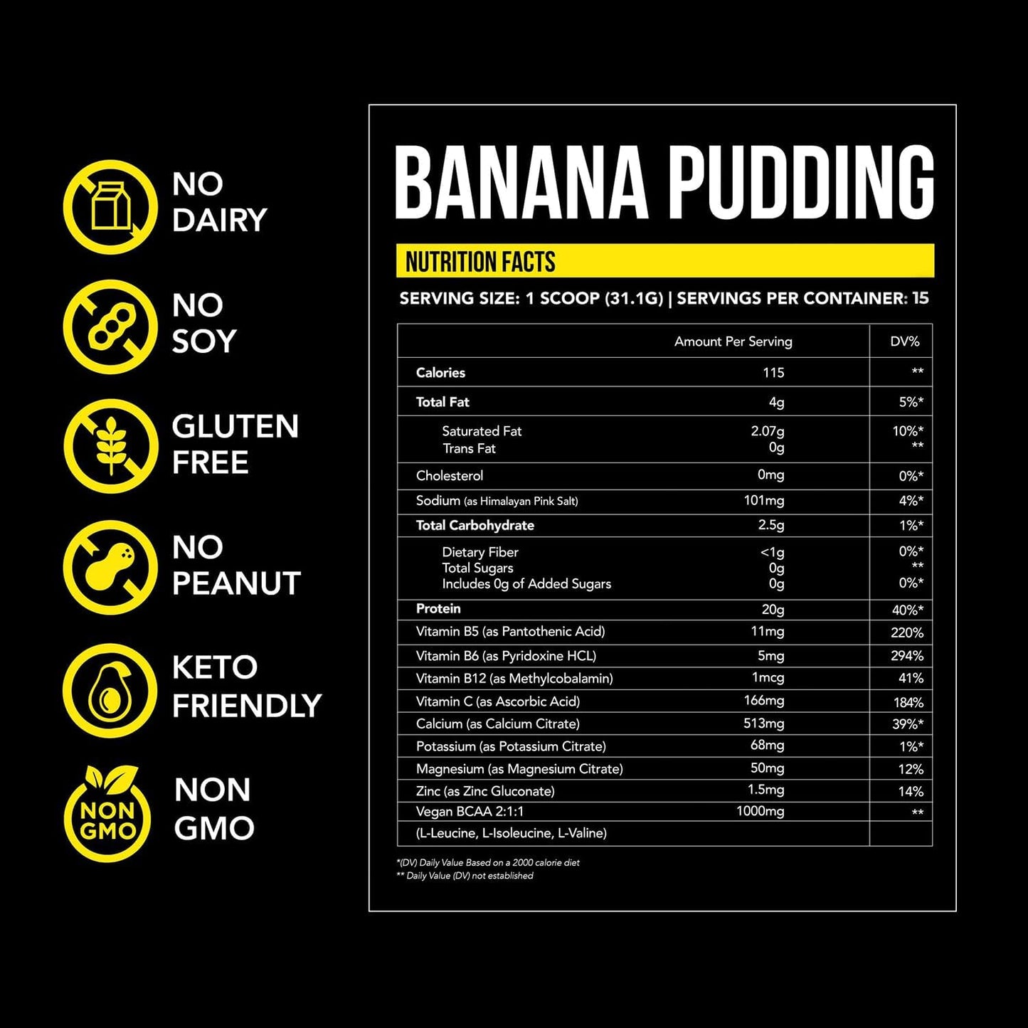 Banana Pudding Protein Powder - Vegan, Organic, Dairy Free, Soy Free, Gluten Free, Keto-Friendly, Peanut Free, 20g Protein, Low Carb, Non-GMO - 16.5 oz