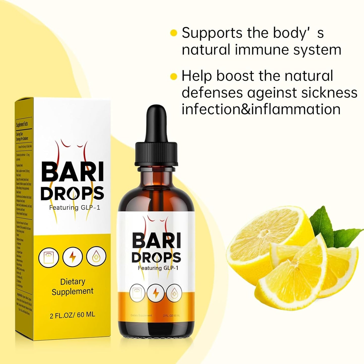 Bari Drop Liquid Supplement 2 Pack - GLP-1 Bari Drops for Slimming Formula - 2 Fl Oz Bottle