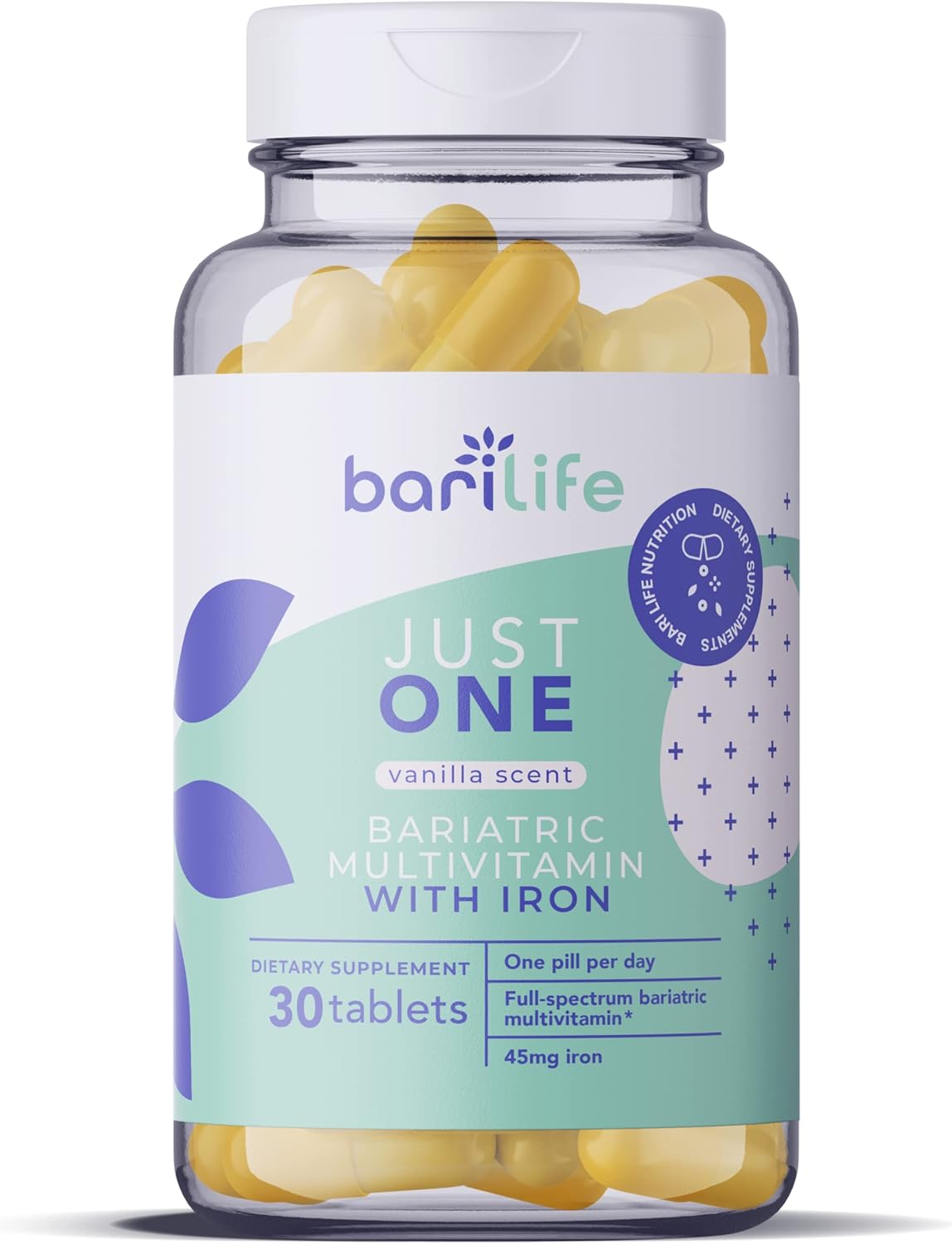 Bari Life One-A-Day Bariatric Multivitamin with Iron + BariBurst Calcium Citrate Soft Chews (Fruit Punch) - 30 Tablets for  Slimming Formula  Surgery