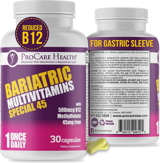 Bariatric Multivitamin with Iron & B12 for Post-Op Recovery - 30 Capsules for Gastric Bypass & Sleeve Patients, Sustains Energy - 1 Month Supply