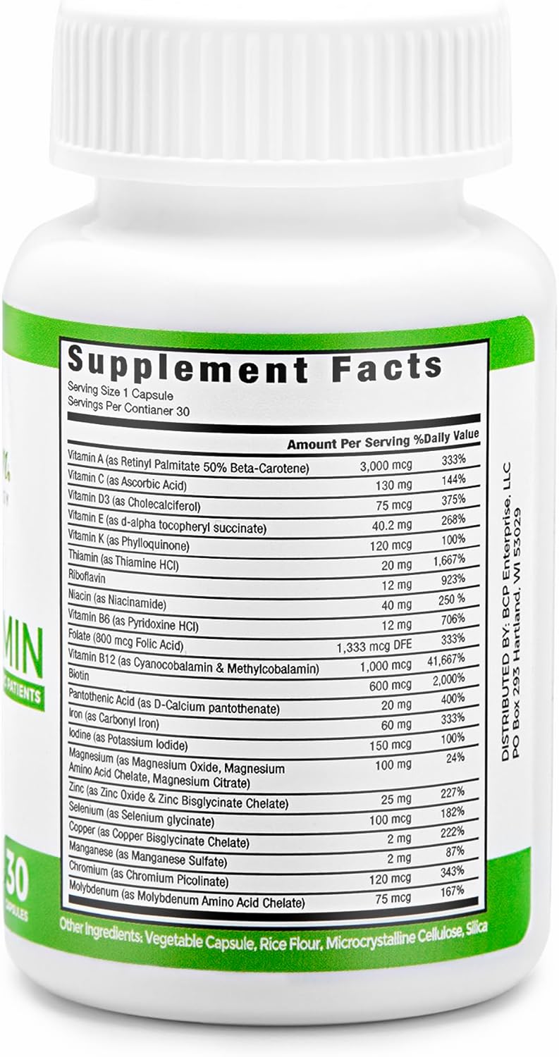 BariSlim Once Daily Bariatric Multivitamin Capsule with Iron - Post Bariatric Surgery Supplement - 30 Day Supply