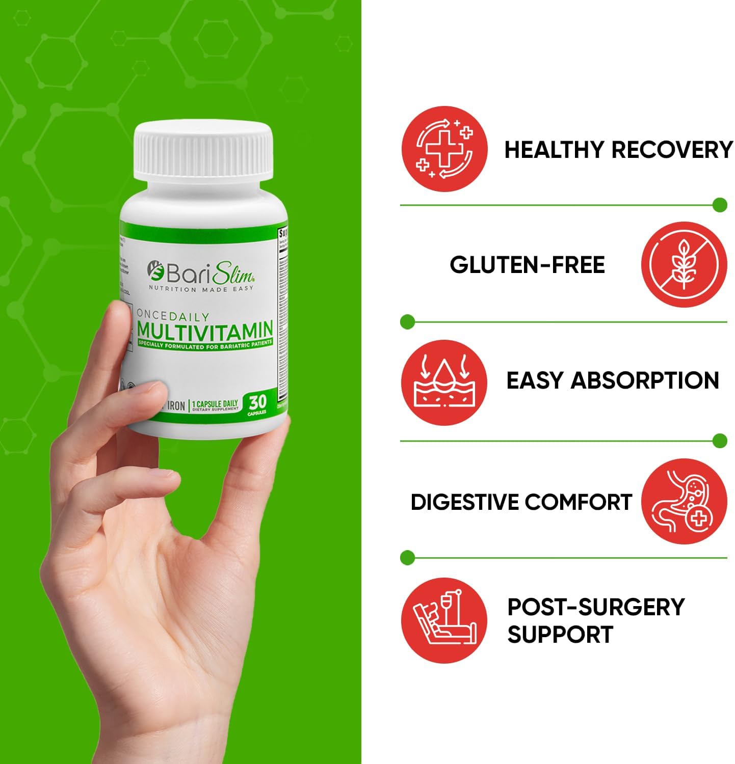 BariSlim Once Daily Bariatric Multivitamin Capsule with Iron - Post Bariatric Surgery Supplement - 30 Day Supply