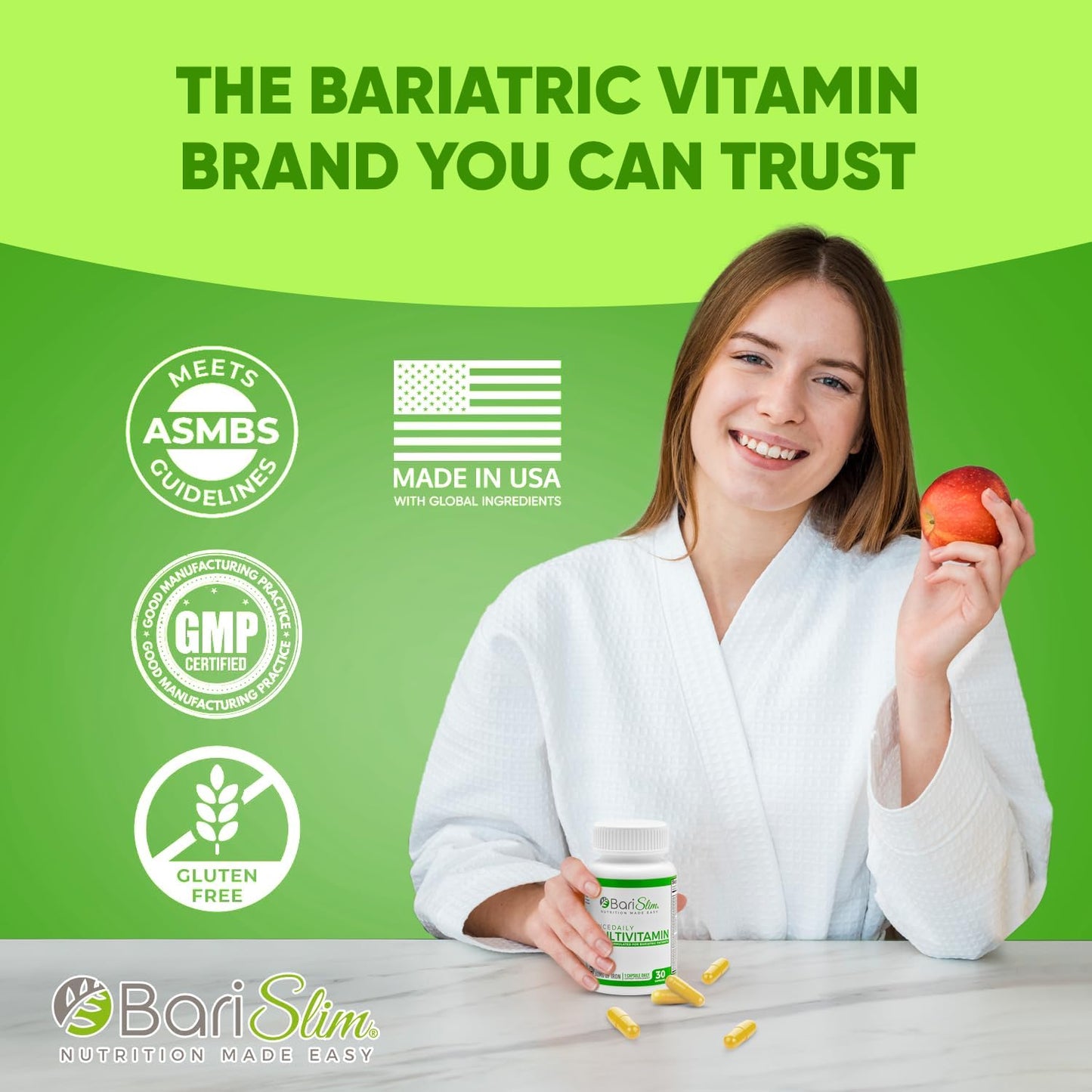 BariSlim Once Daily Bariatric Multivitamin Capsule with Iron - Post Bariatric Surgery Supplement - 30 Day Supply