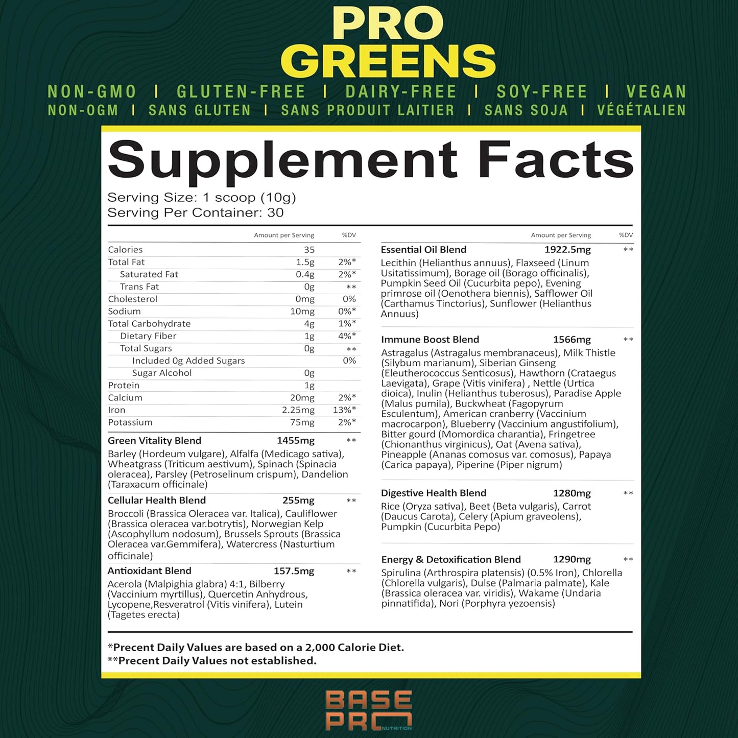 Base Pro Nutrition Pineapple Pro Greens Powder - 300g, 30 Servings - Vegan Superfood for Digestive Health & Antioxidant Support