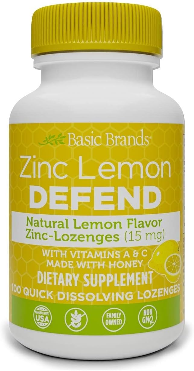 Basic Organics Zinc Lozenges - 100 Count Lemon Flavored - Basic Brands