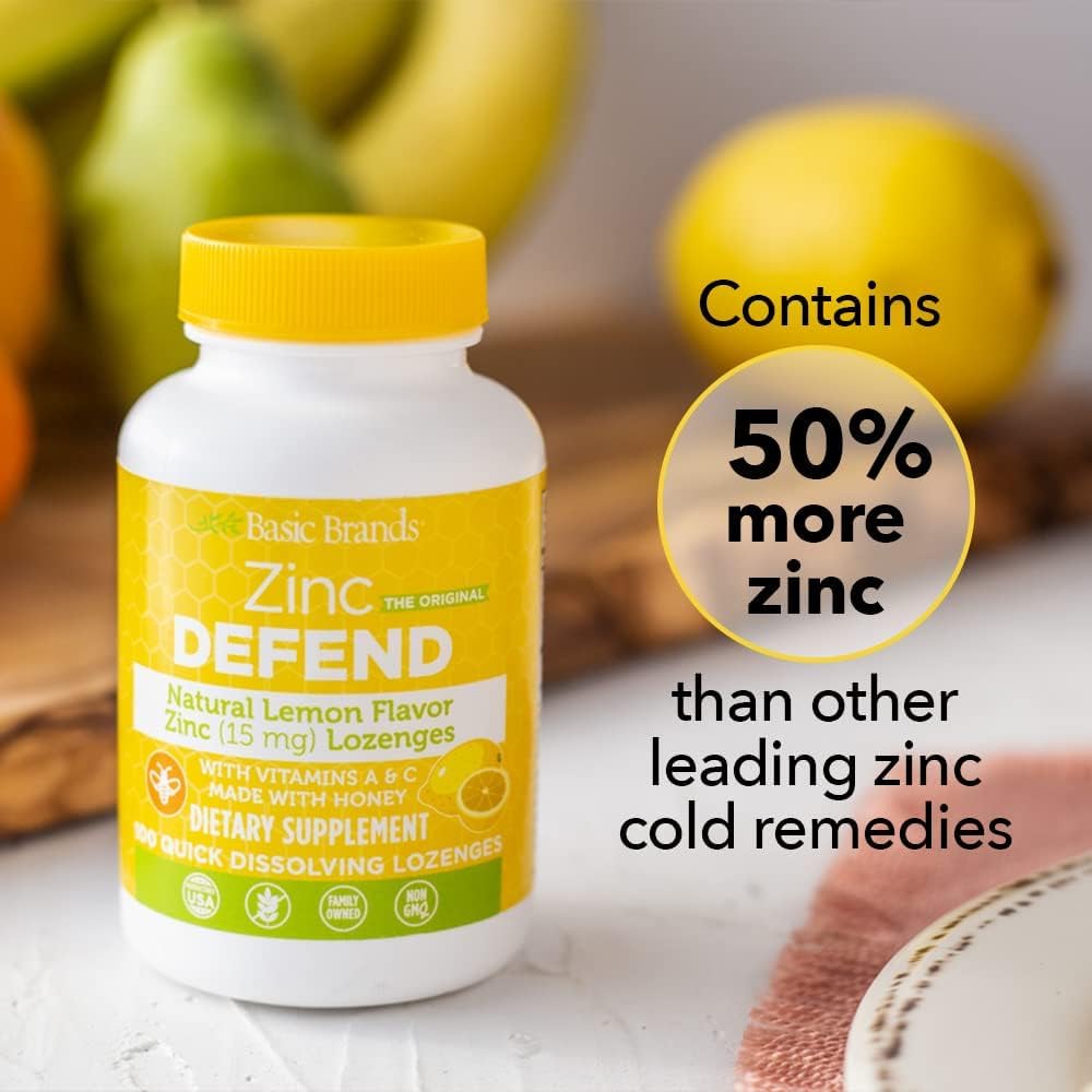 Basic Organics Zinc Lozenges - 100 Count Lemon Flavored - Basic Brands
