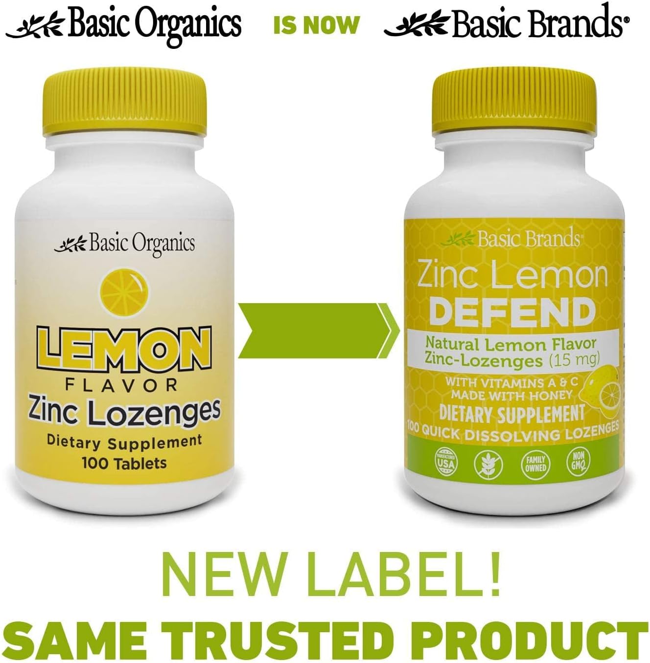 Basic Organics Zinc Lozenges - 100 Count Lemon Flavored - Basic Brands
