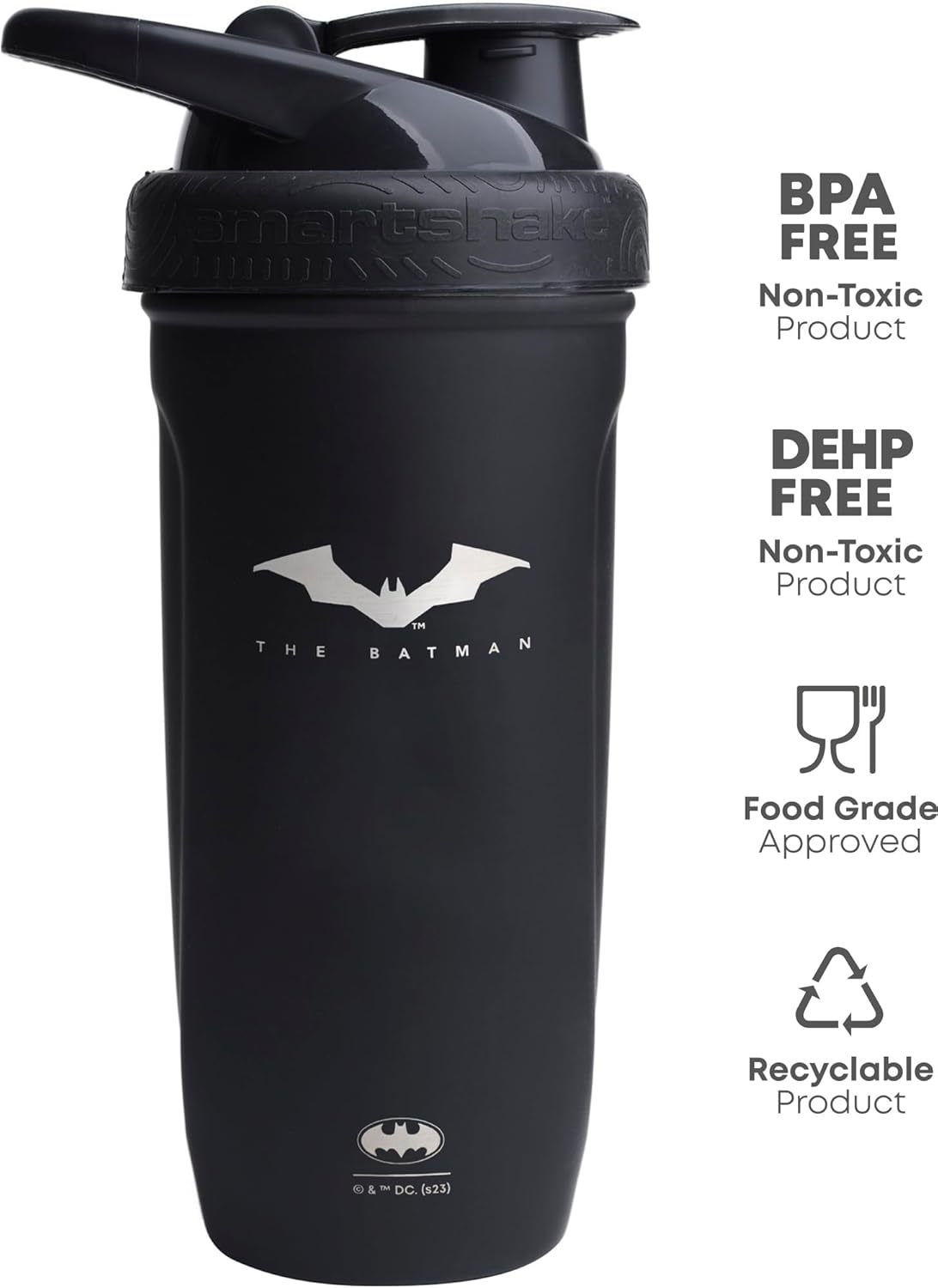 Batman Stainless Steel Protein Shaker Bundle with Funnel and Storage Containers - 900ml Shaker, 110ml Funnel, 200ml Containers