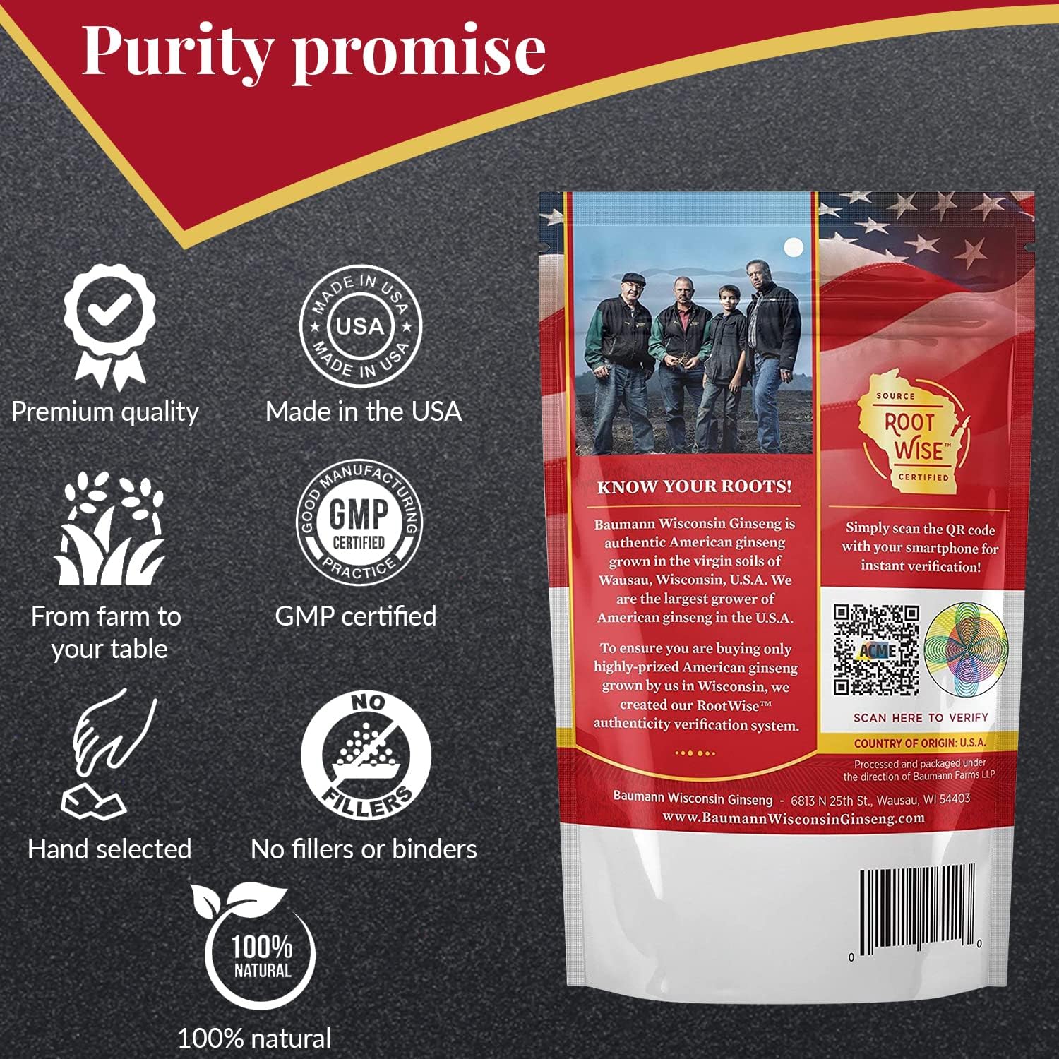 Baumann Wisconsin Ginseng Assorted Whole Roots 4 oz - 100% Natural Panax Ginseng Herb, Pure Dried American Ginseng for Energy Boost