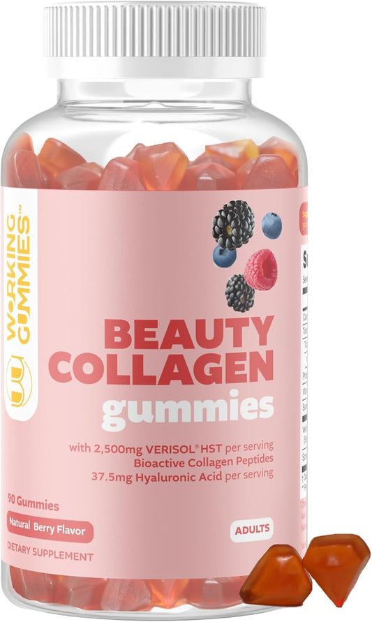 Beauty Collagen Hard Chews with Hyaluronic Acid for Skin Elasticity and Wrinkle Reduction - Clinically Proven - 90 Berry Flavor Gummies