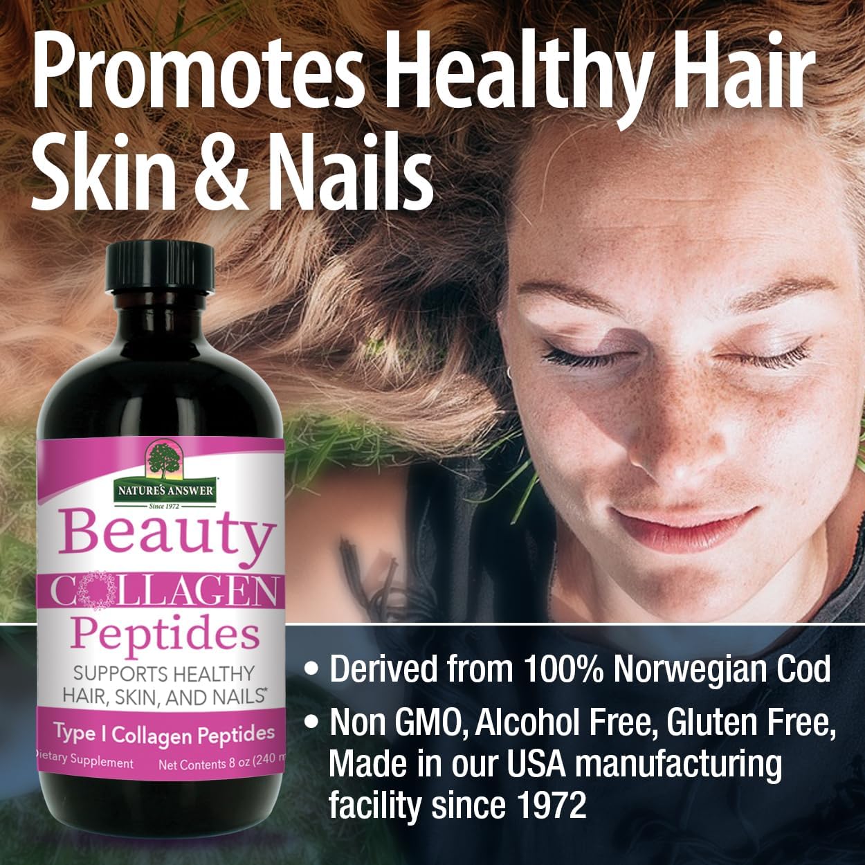 Beauty Collagen Peptides for Hair, Skin & Nails Support - 8oz Bottle, Gluten-Free, Alcohol-Free, Non-GMO, Cruelty-Free