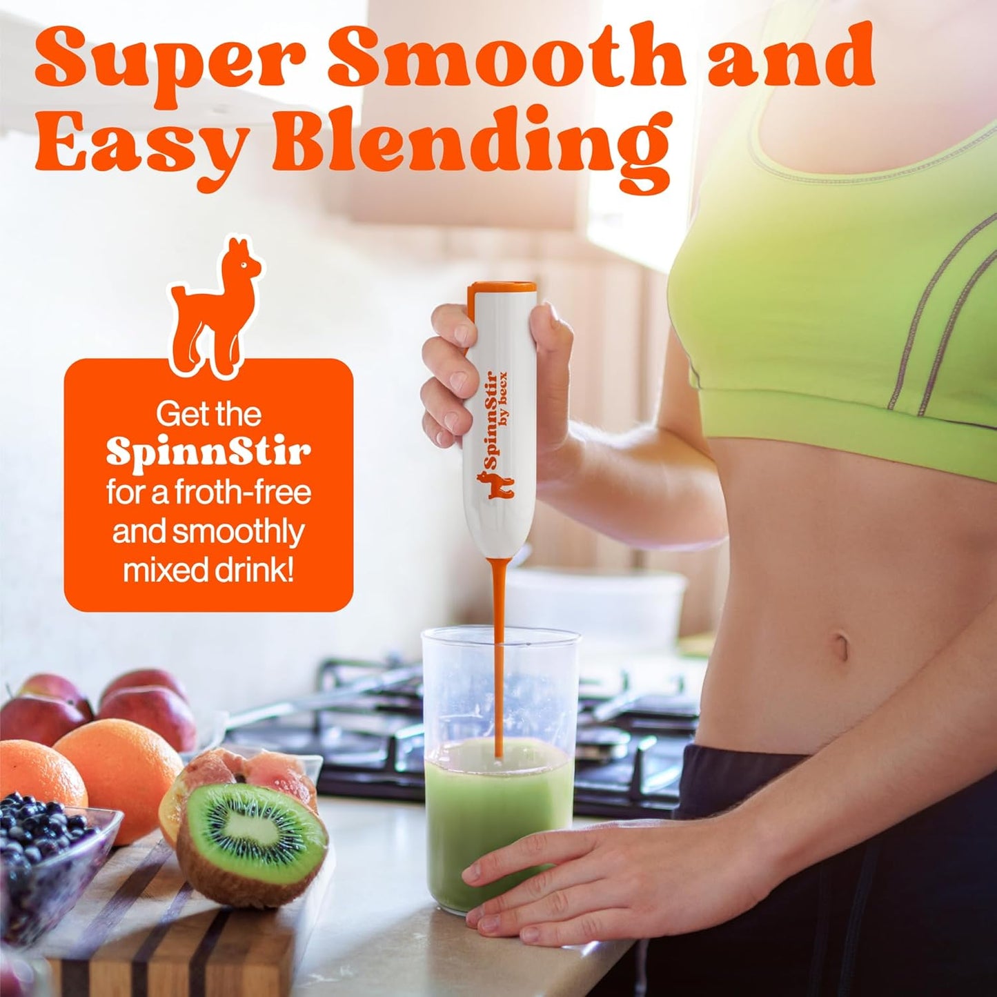 Becx Spinnstir Portable Handheld Drink Mixer for Protein Powder & Superfoods - Easy Clean & Less Mess - Green Color