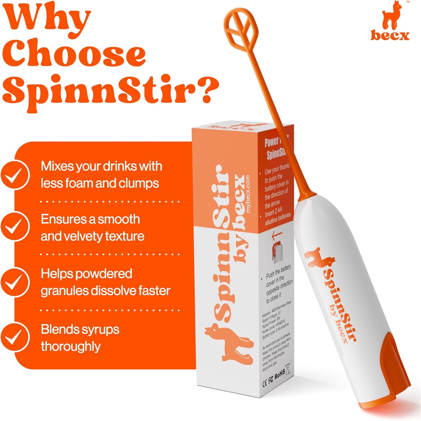 Becx Spinnstir Portable Handheld Drink Mixer for Protein Powder & Superfoods - Easy Clean & Less Mess - Green Color