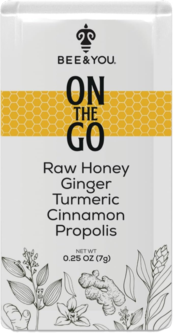 BEE & YOU On The Go Immune Support Supplement with Raw Honey, Propolis, Turmeric, Cinnamon, Ginger - Superfood for Kids & Adults - 12 Pack of 1.73 oz Each