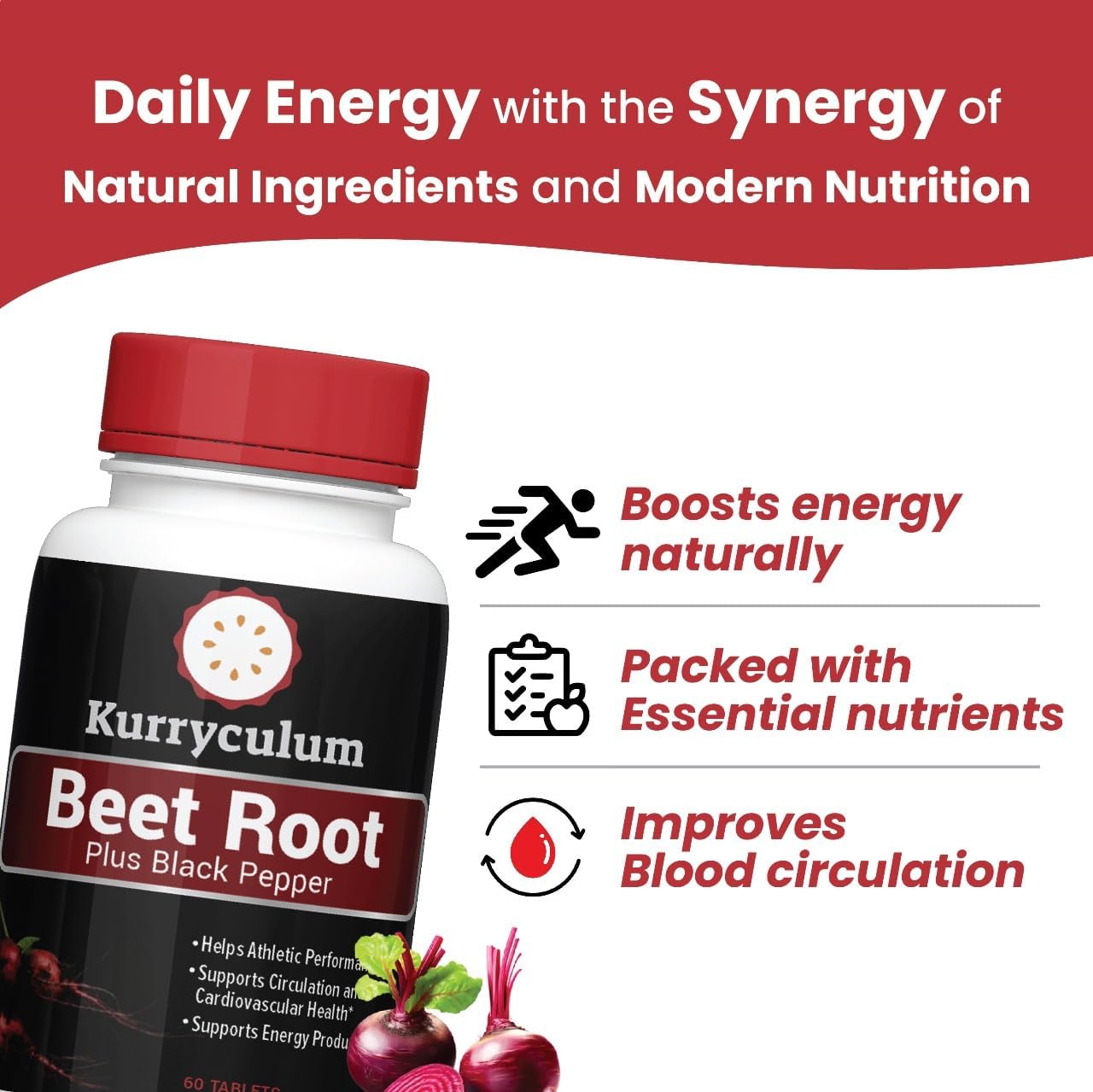 Beet Root and Black Pepper Dietary Supplement for Improved Athletic Performance, Circulation, and Energy Boost