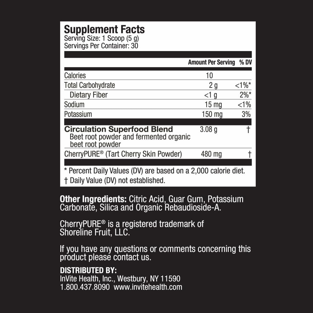 Beetroot and Tart Cherry Superfood Powder Supplement - Invigorate Health - 30 Servings