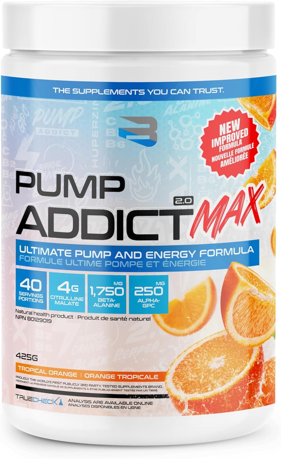 Believe Supplements Pump Addict Max Pre-Workout Powder - Boost Energy, Focus, Endurance - Tropical Orange - 40 Servings