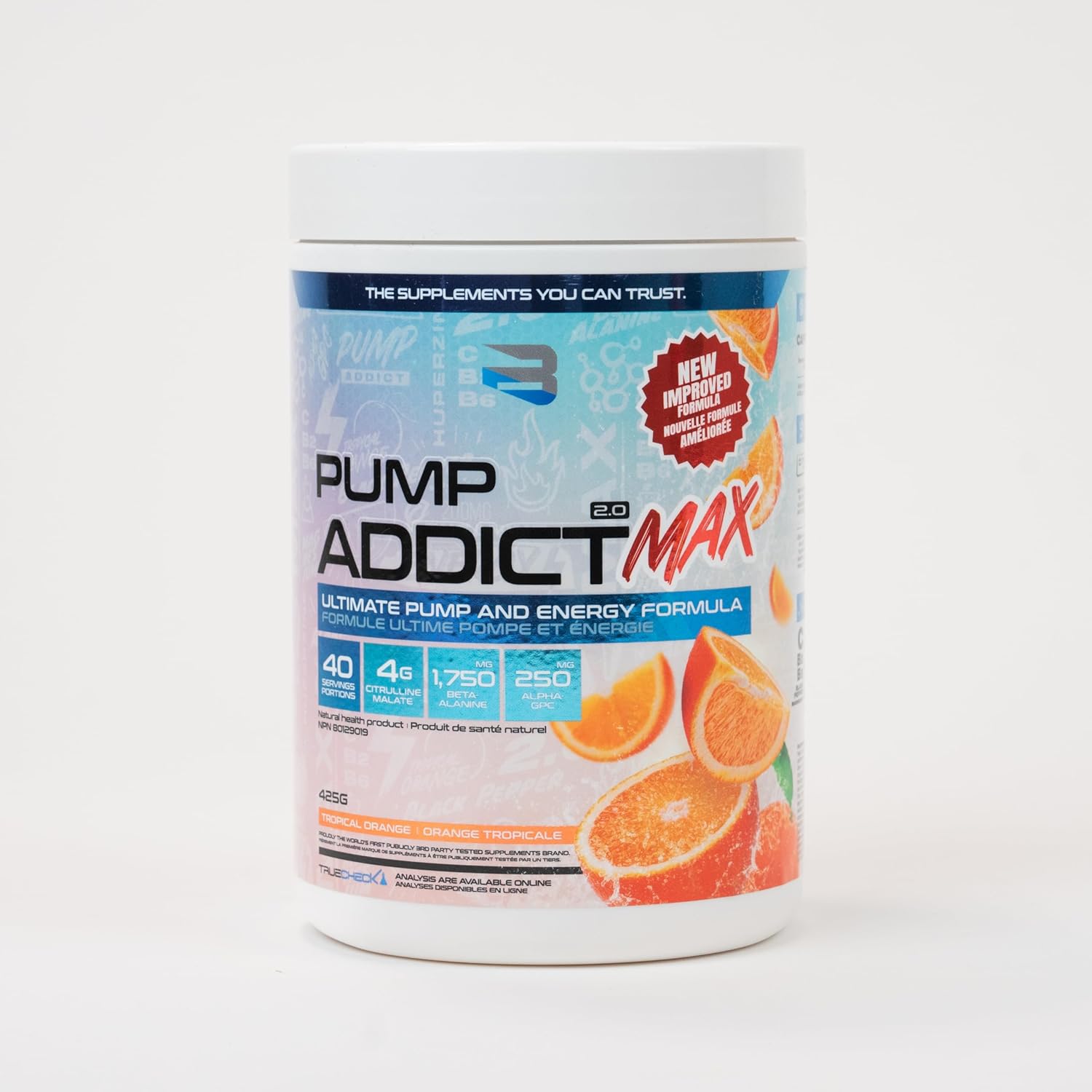 Believe Supplements Pump Addict Max Pre-Workout Powder - Boost Energy, Focus, Endurance - Tropical Orange - 40 Servings