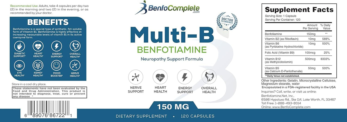 BenfoComplete Neuropathy Support Formula - 150mg 120 Gel Capsules x 3 Bottles