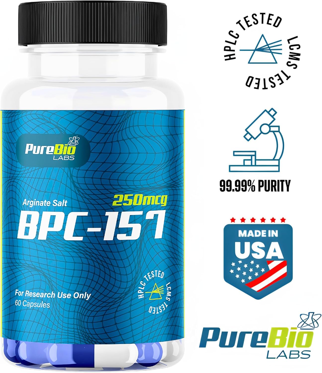 Bepecin-157 Peptide Capsules for Faster Recovery & Gut Support - 250mcg, 120ct - USA Made Supplement by Pure Bio Labs