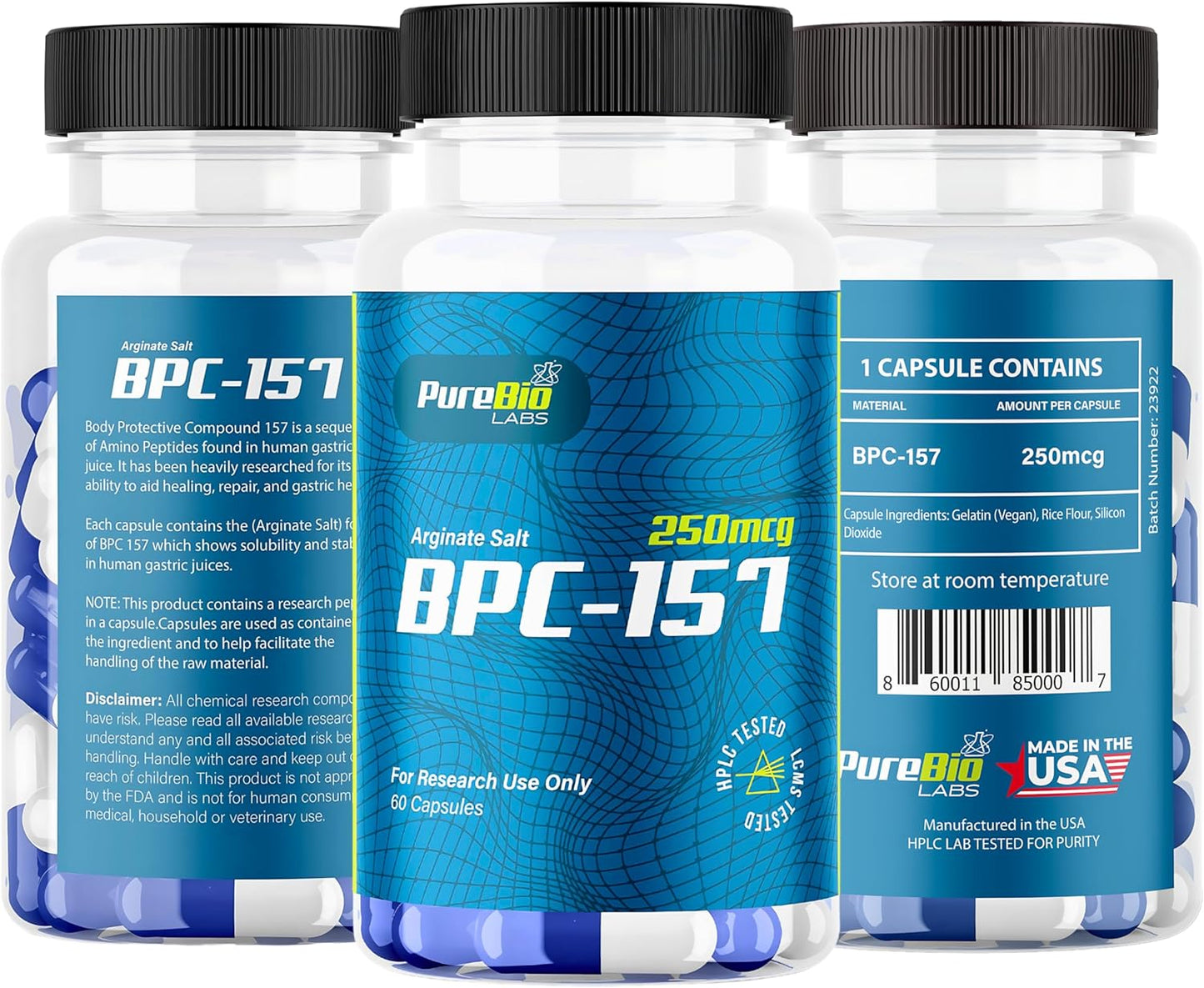 Bepecin-157 Peptide Capsules for Faster Recovery & Gut Support - 250mcg, 120ct - USA Made Supplement by Pure Bio Labs
