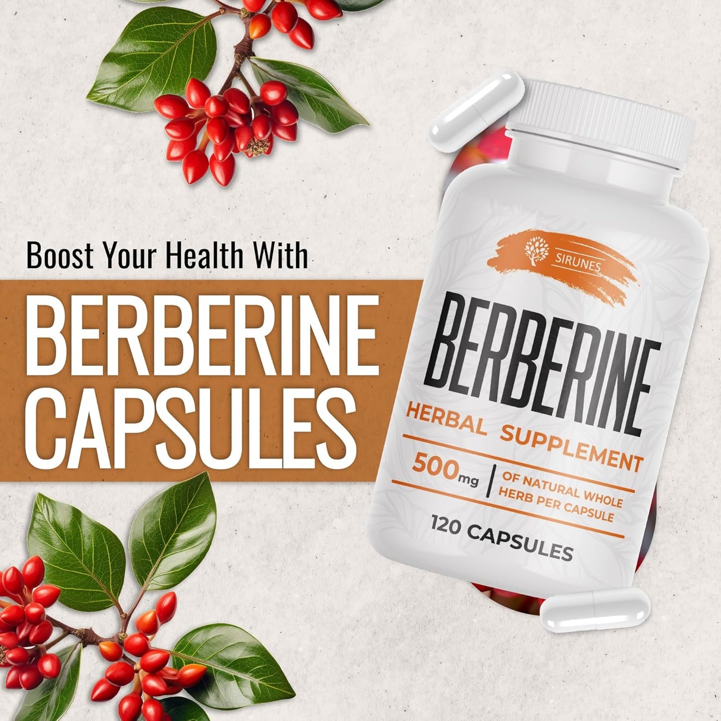 Berberine HCL Dietary Supplement for Immune Support, Heart Health, Cholesterol - 500mg Capsules for Men and Women - Non-GMO - 120 Count
