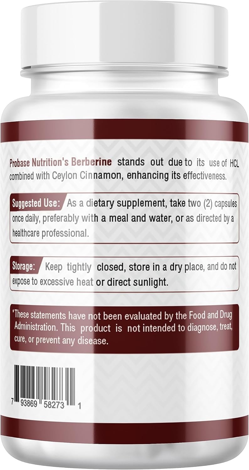 Berberine with Cinnamon Extract Capsules - Gluten Free, Vegan, 1200mg per Serving