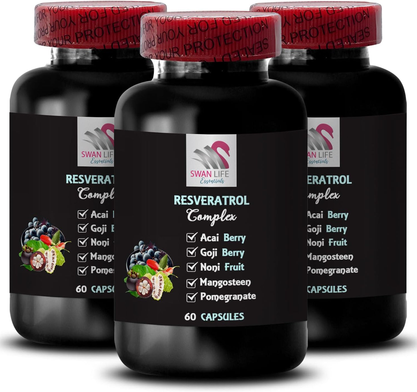 Berry Benefits Resveratrol Complex - Daily Support with Goji Berry, Elderberry, and Pomegranate - Hydration Balance & Energy Boost - 3 Bottles 180 Capsules