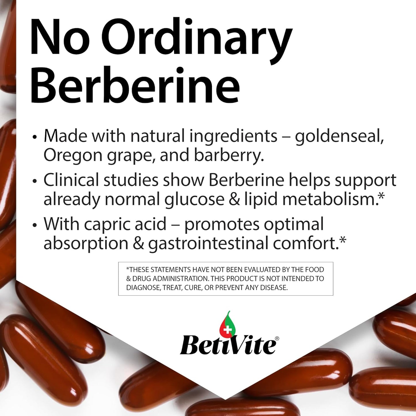 BetiVite Berberine Glucose Support with MCT Oil for Optimal Absorption - 90 Soft gels