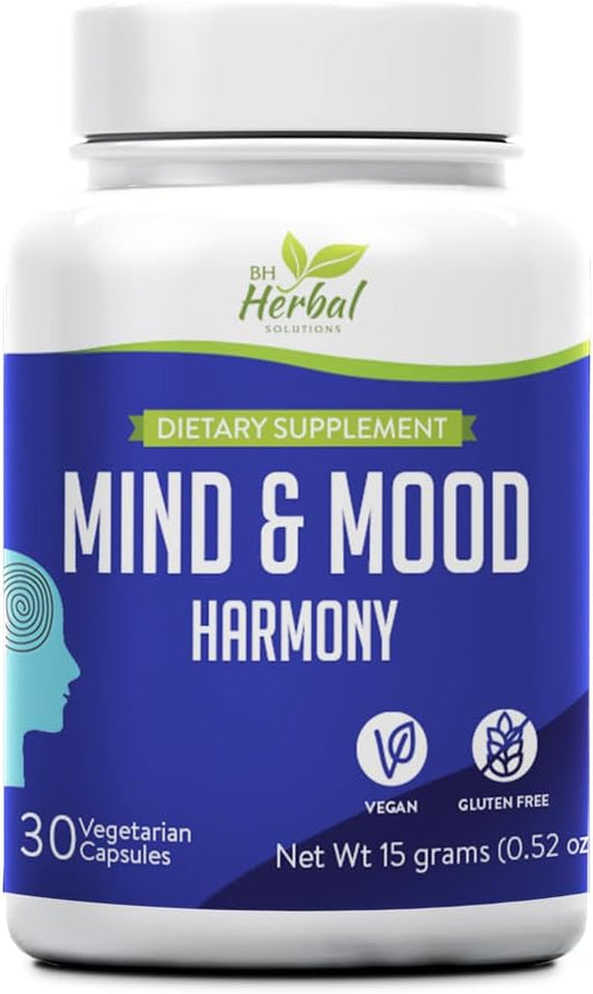 BH Herbal Solutions Mind and Mood Harmony Supplement - Enhance Focus, Mood Stability, and Emotional Well-being - Non Drowsy Herbal Formula
